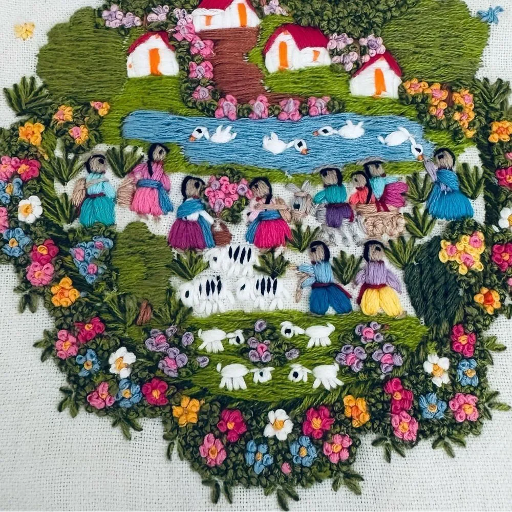 Vintage Embroidered Intricate Threaded Tea Towel
